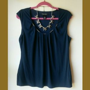 WHBM Blue Top with Necklace Detail